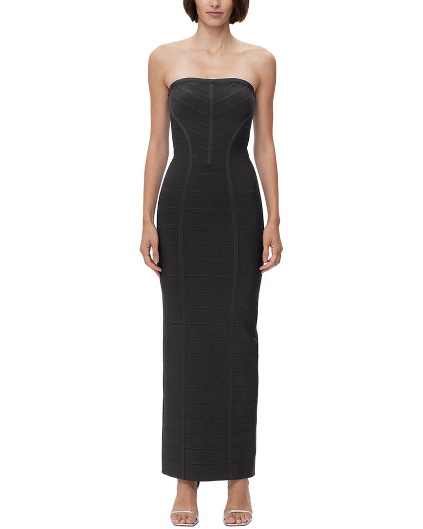 Herve Leger Icon Chevron Bustier Gown In Black