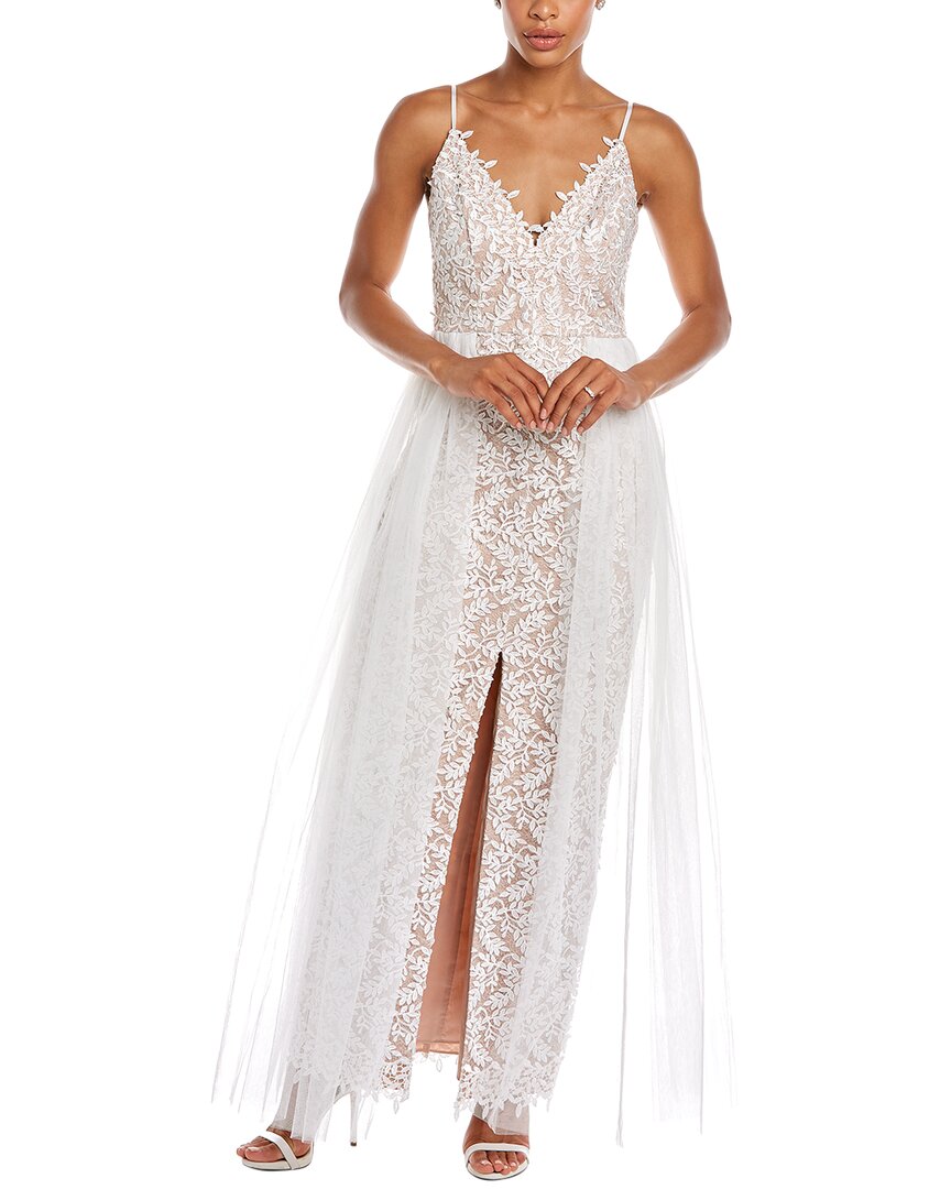 Aidan Mattox Tulle paneled Guipure Lace Gown In White ModeSens