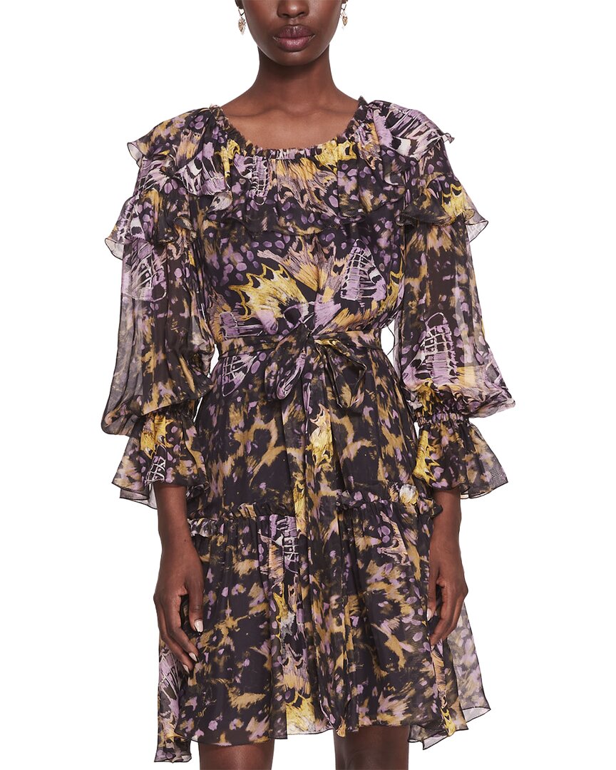 Marchesa Notte Marchesa Rosa Printed Silk-blend Ruff Mini Dress In Multi