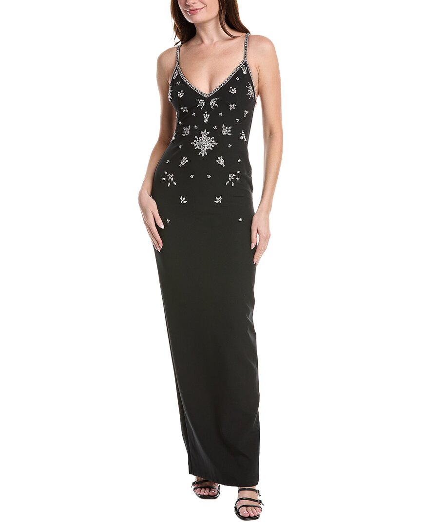 Marchesa Notte Embellished Column Gown In Black
