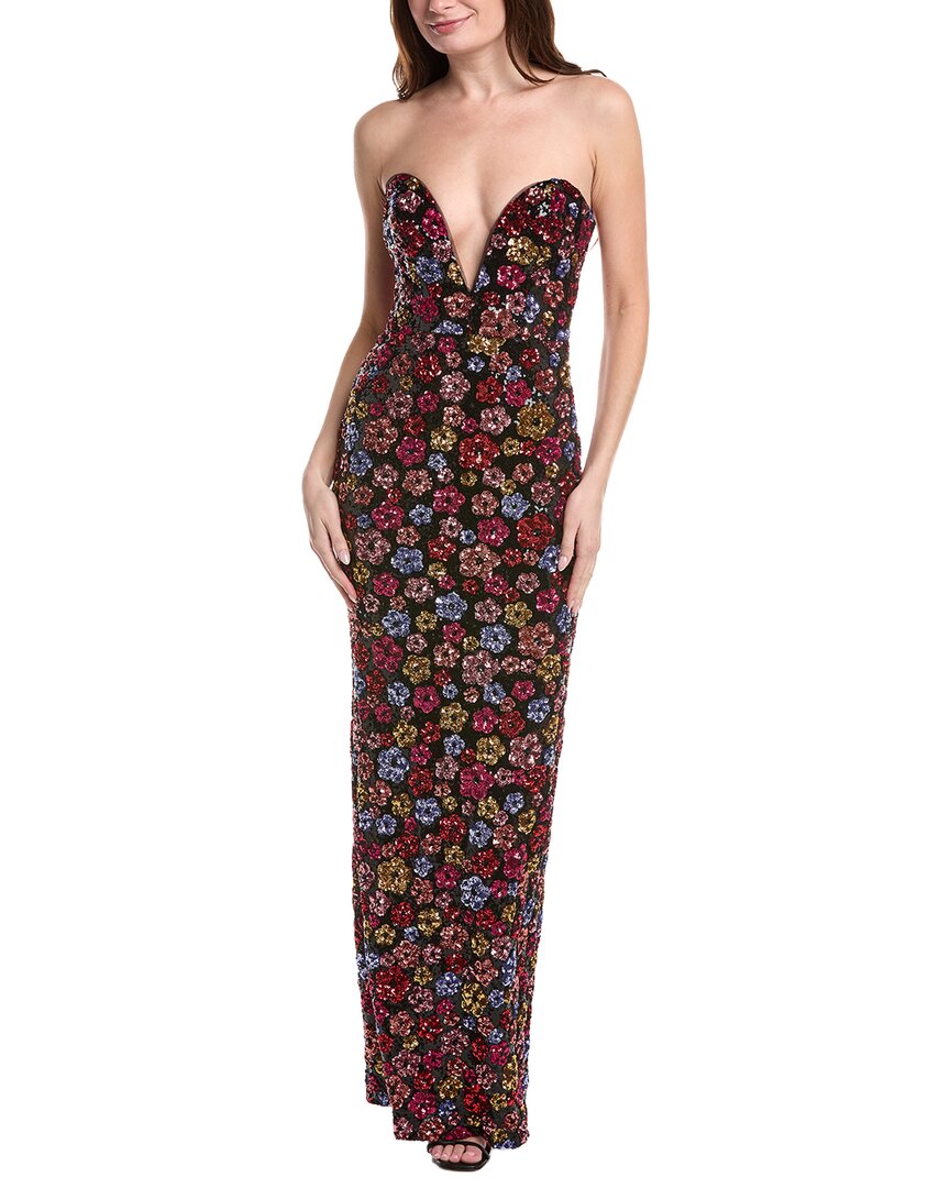 Marchesa Notte Embellished Column Gown In Brown