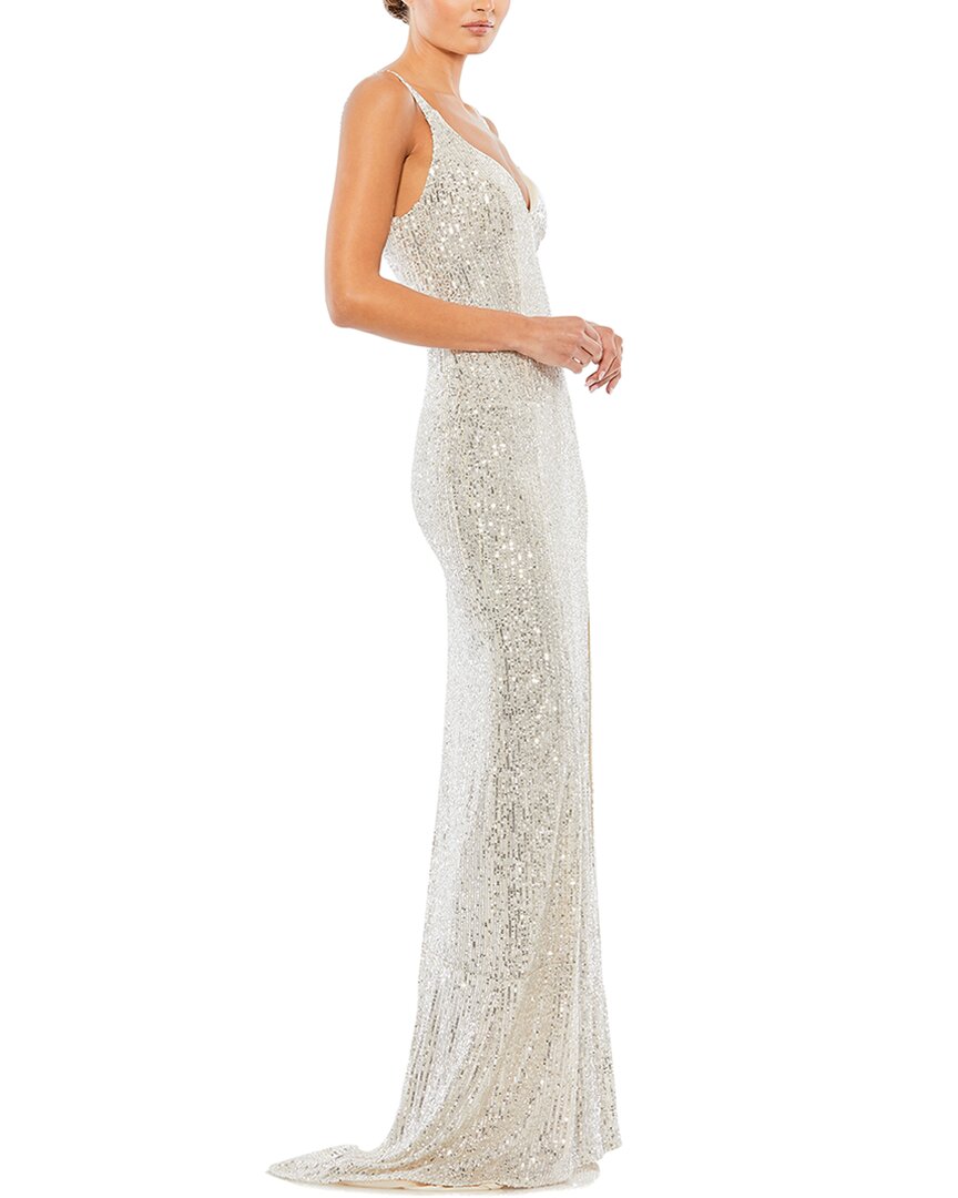 Mac Duggal Fully Sequined Scoop Back Gown In White
