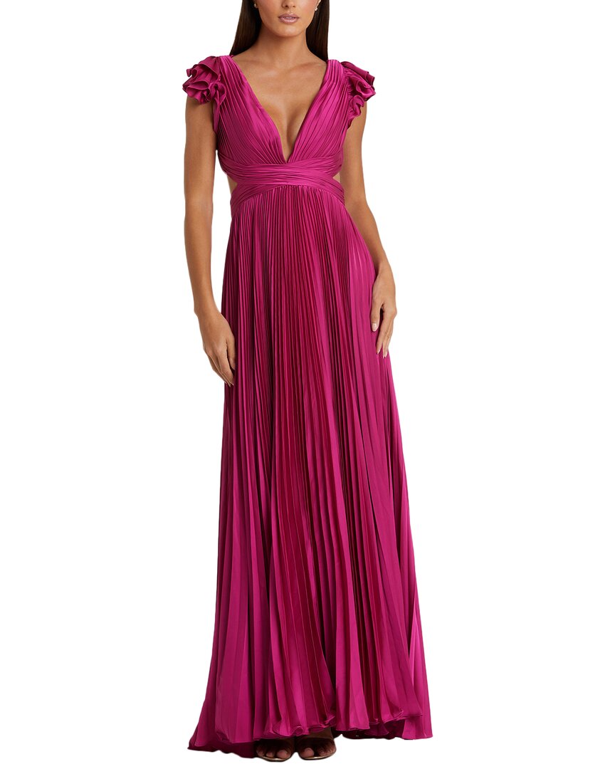Mac Duggal Ieena Pleated Lace-up Satin Gown In Pink