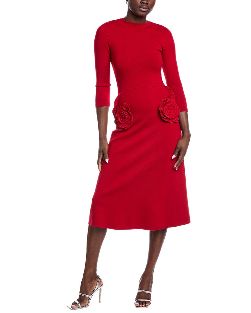Teri Jon By Rickie Freeman Knitted Wool-blend Gown In Red