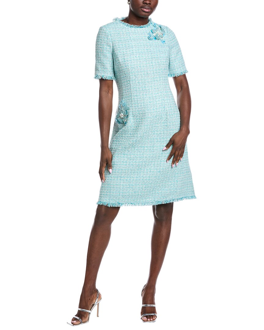 Teri Jon By Rickie Freeman Tweed Fringe Sheath Dress In Blue