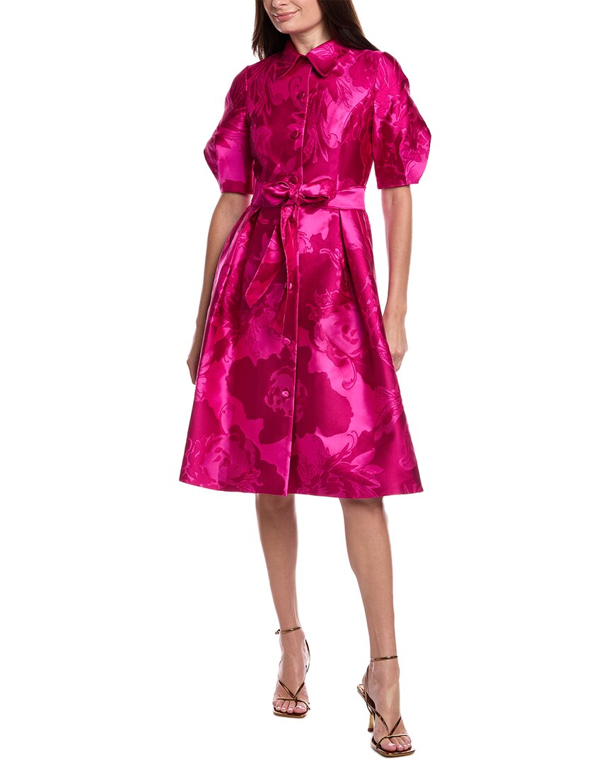 Teri Jon By Rickie Freeman Puff Sleeve Abstract Print Shirtdress In Pink
