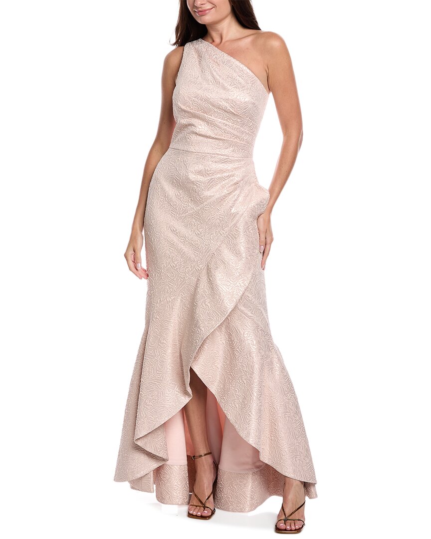 Teri Jon By Rickie Freeman Metallic Jacquard One Shoulder Mermaid Gown In Neutral