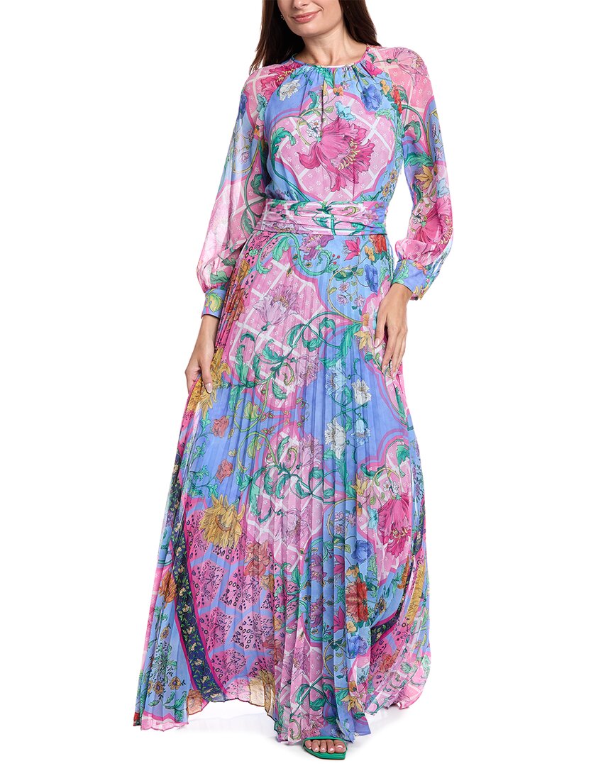 Teri Jon By Rickie Freeman Chiffon Whimsical Floral Gown In Blue