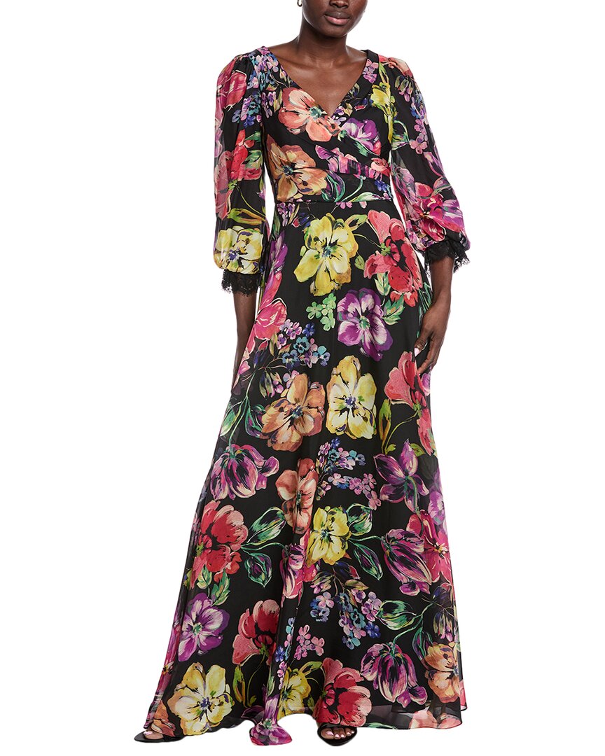 Teri Jon By Rickie Freeman Floral Chiffon Silk Gown In Multi
