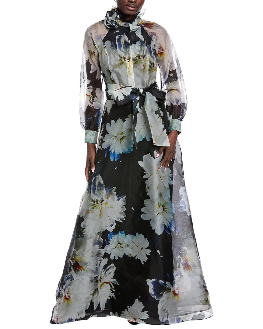 Teri Jon By Rickie Freeman Organza Printed Silk Gown In Multi