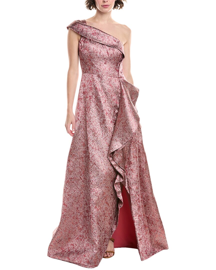 Teri Jon By Rickie Freeman Metallic Jacquard Gown In Red