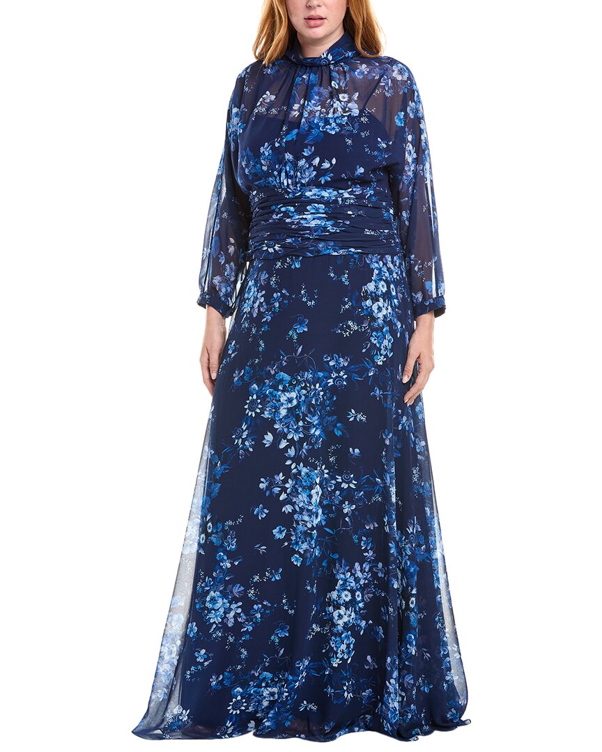Teri Jon Mock Neck Rouched Waist Chiffon