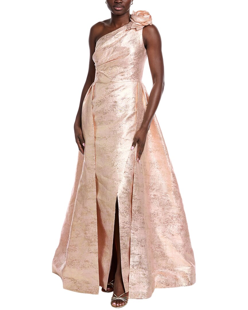 Teri Jon Met Jacquard Flower Shldr Over Skirt Gown In Pink