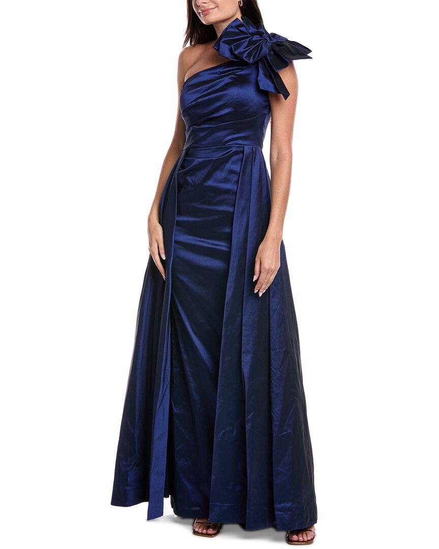Teri Jon By Rickie Freeman Stretch Taffeta One-shoulder Gown In Blue