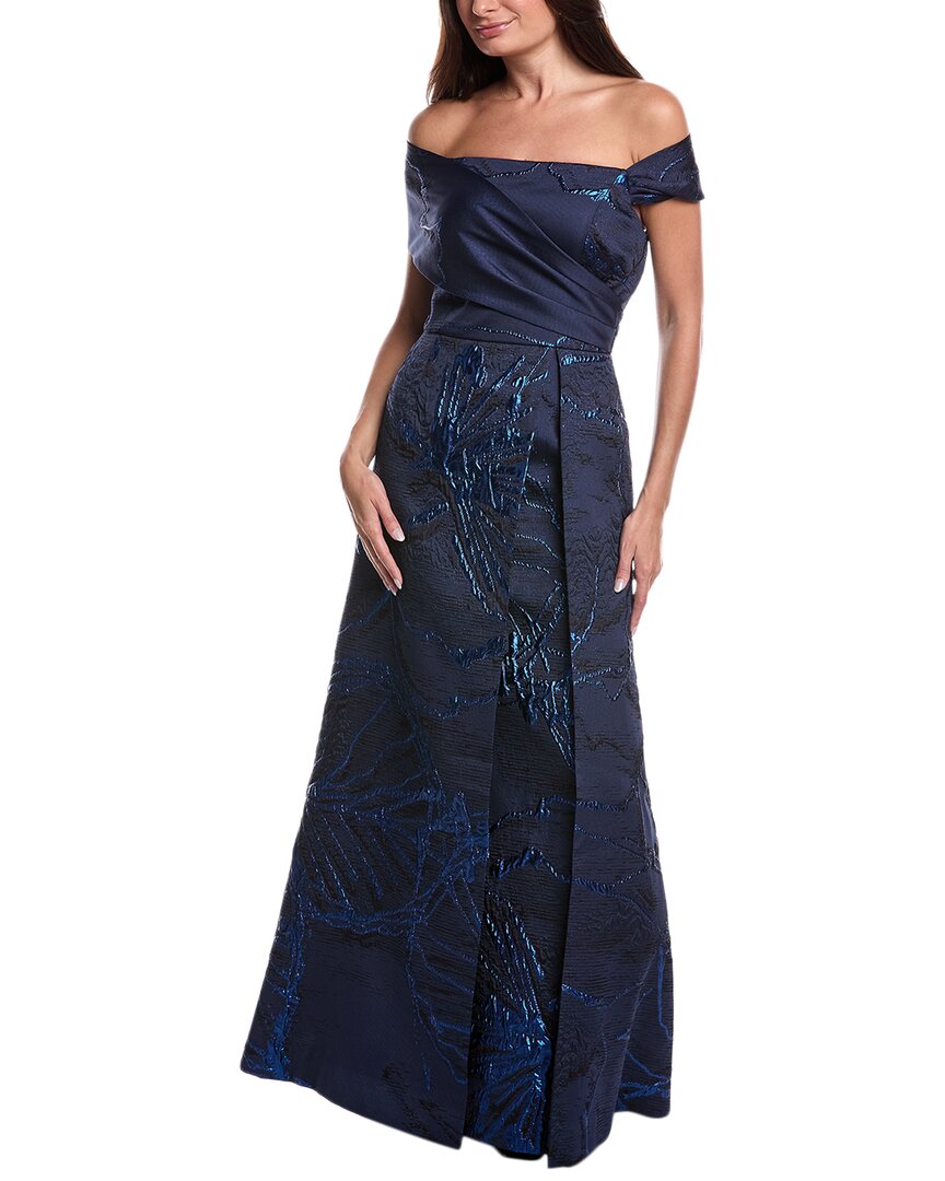 Teri Jon By Rickie Freeman Jacquard Gown In Blue