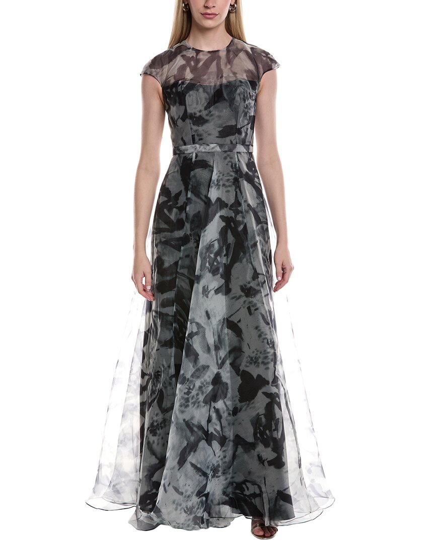 Rene Ruiz Illusion Organza A-line Cap Sleeve Gown In Multi