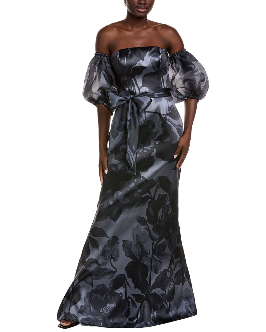 Rene Ruiz Printed Mikado Gown In Blue