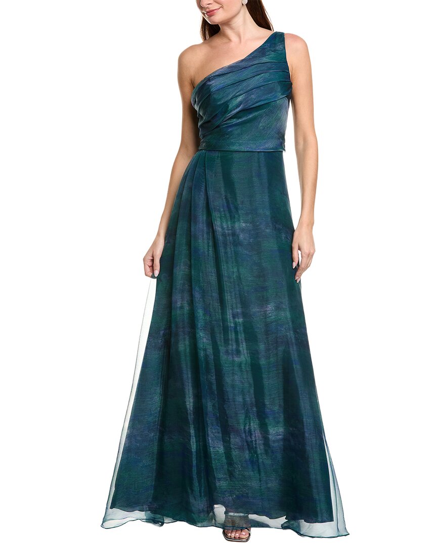Rene Ruiz One-shoulder Organza Gown In Green