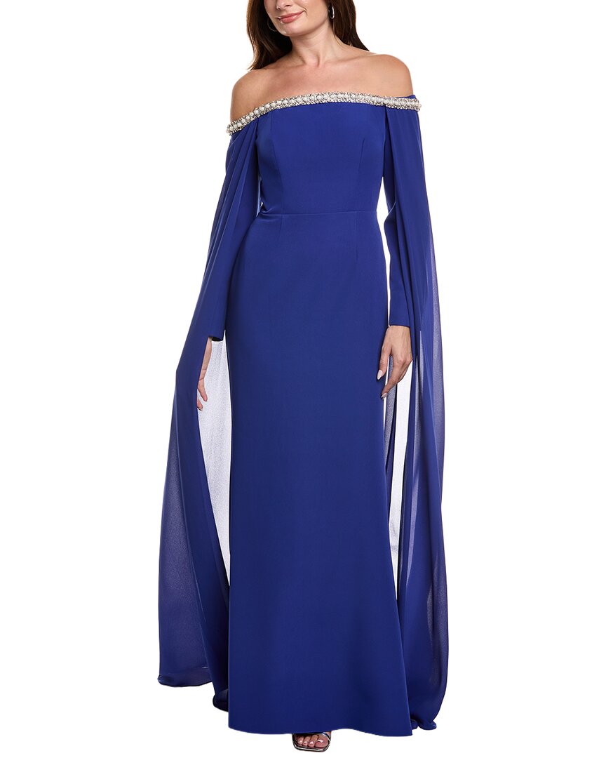 Rene Ruiz Asymmetrical Neck Gown In Blue