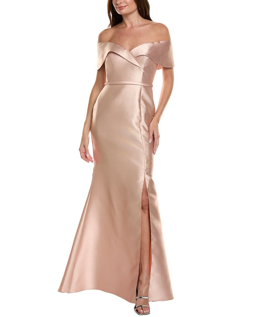 Rene Ruiz Off-shoulder Fit & Flare Gown In Brown