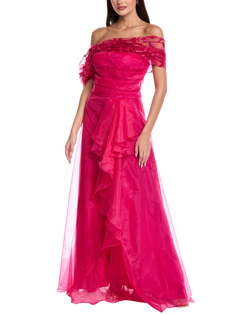 Rene Ruiz Organza & Tulle Off-the-shoulder Gown In Pink