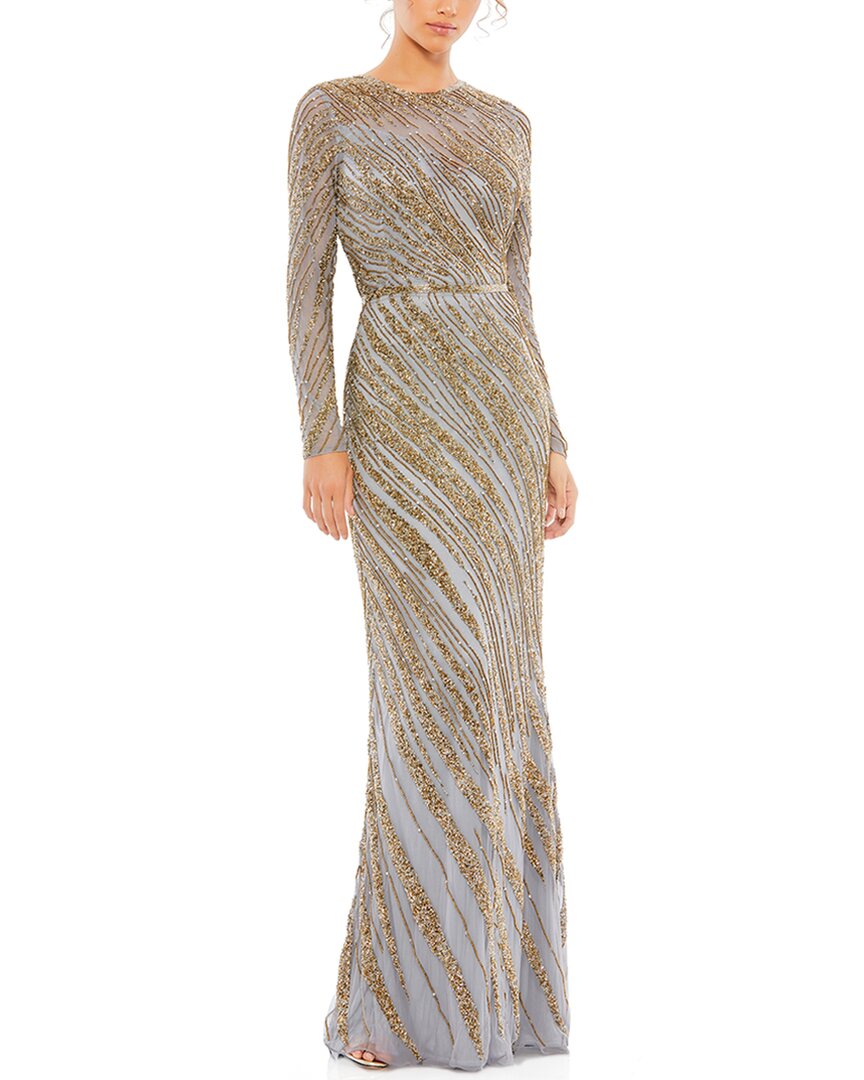Mac Duggal Beaded Column Gown In Gray