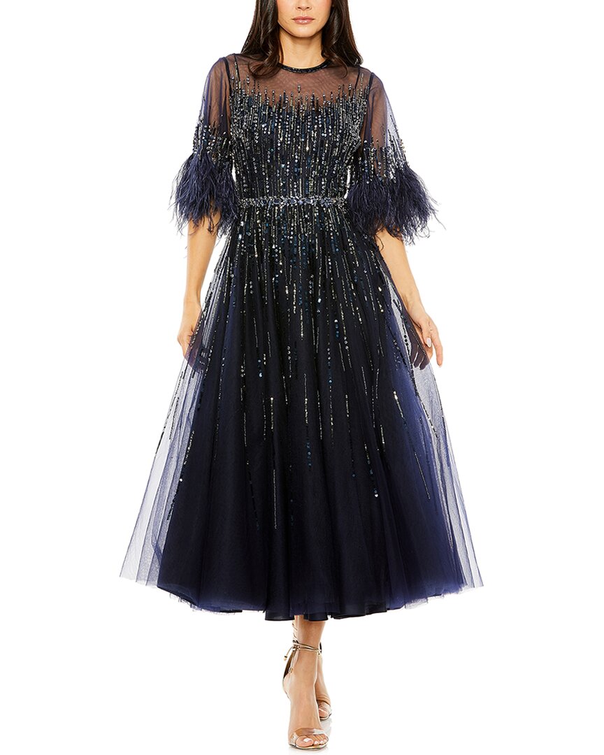 Mac Duggal Sleeve Illusion Neck Formal Dress In Blue