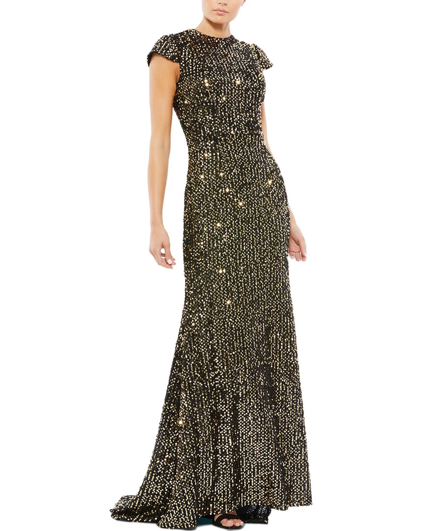 Mac Duggal Sequined Cap Sleeve High Neck Gown In Multi