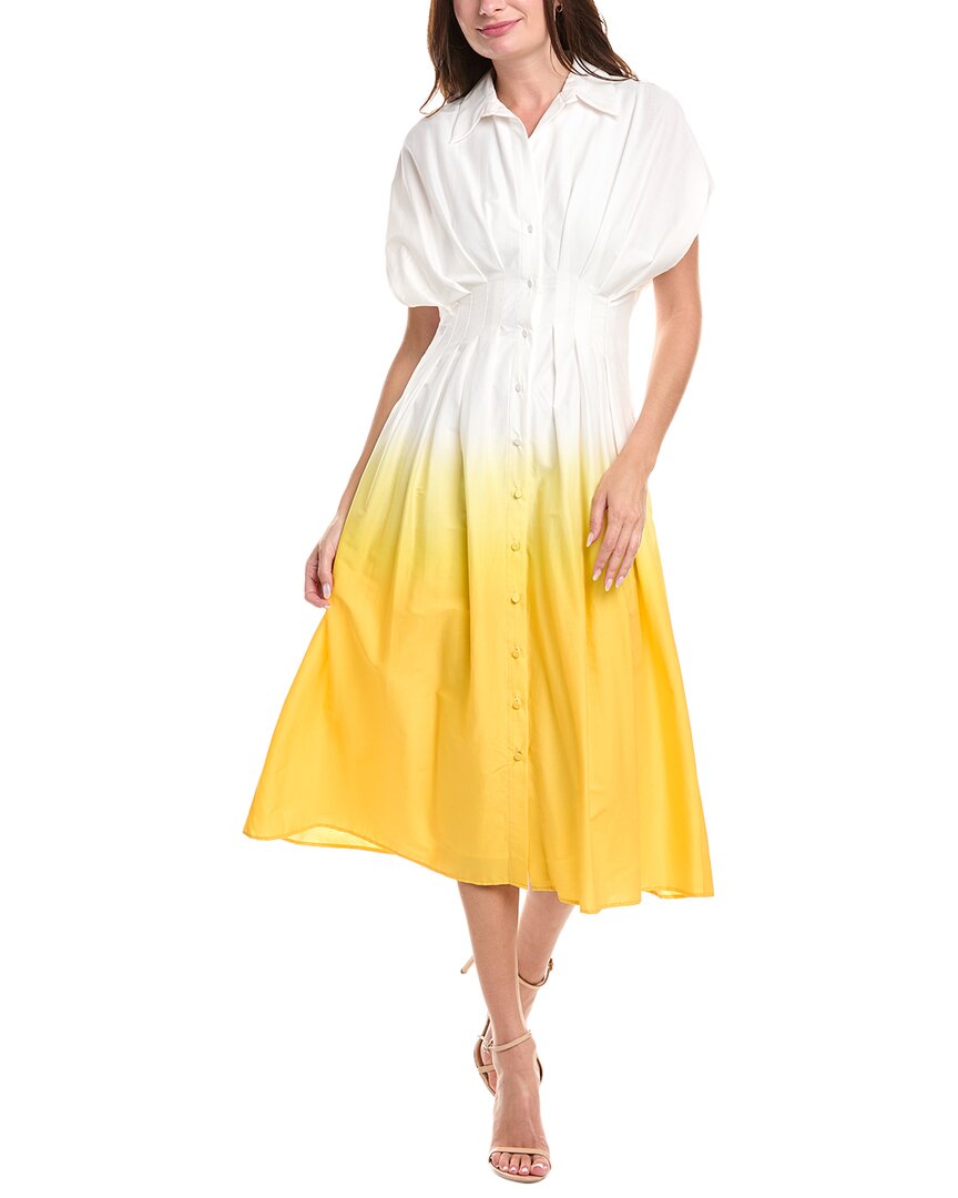 Badgley Mischka Pleated Shirtdress In Yellow