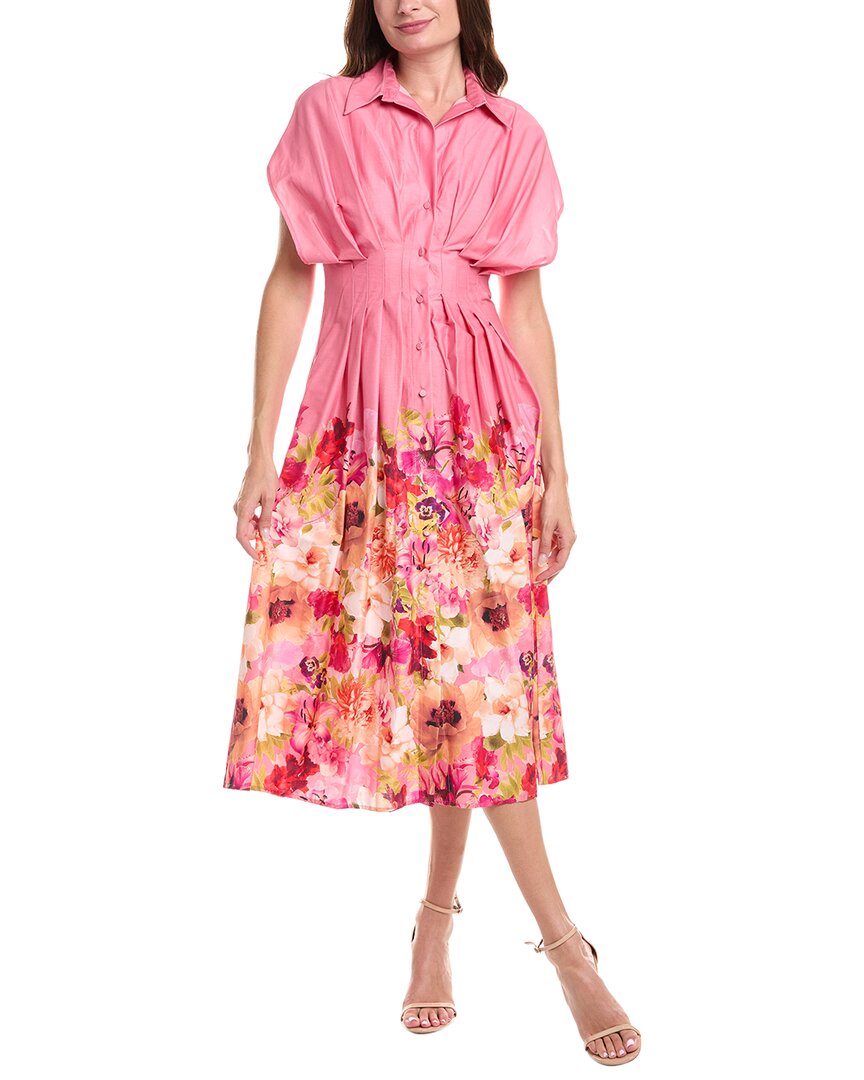 Badgley Mischka Pleated Shirtdress In Pink