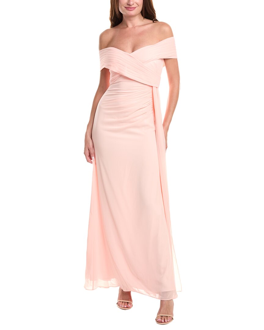 Badgley Mischka Off-the-shoulder Wrap Dress In Pink