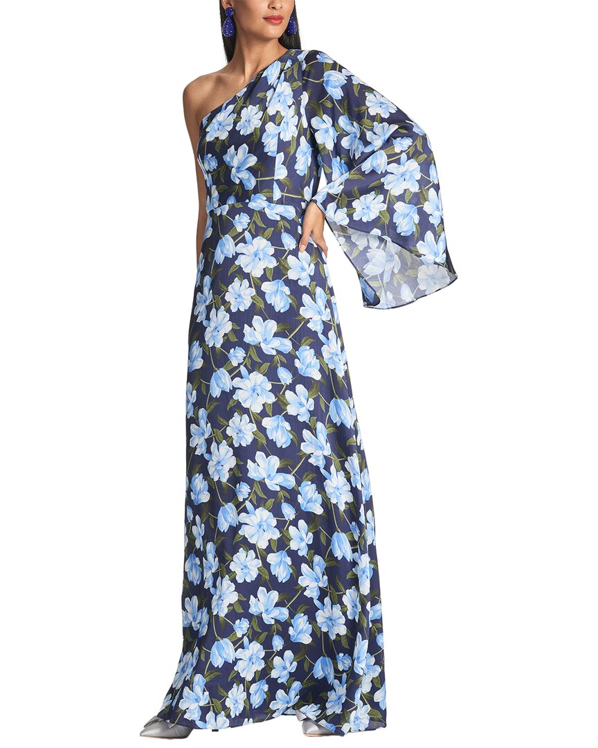 Sachin & Babi Keely Floral One-shoulder Long Sleeve Gown In Multi