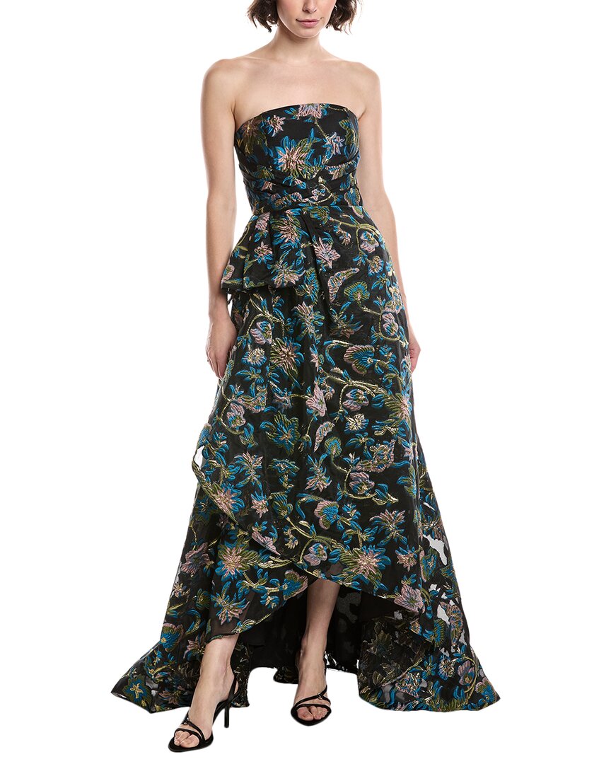 Theia Alice Jacquard Gown In Black