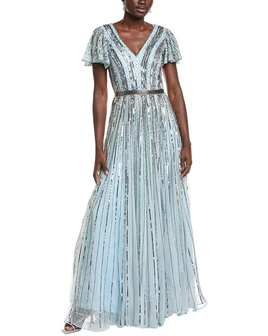 Issue New York Sequin & Bead Embellished Gown In Blue