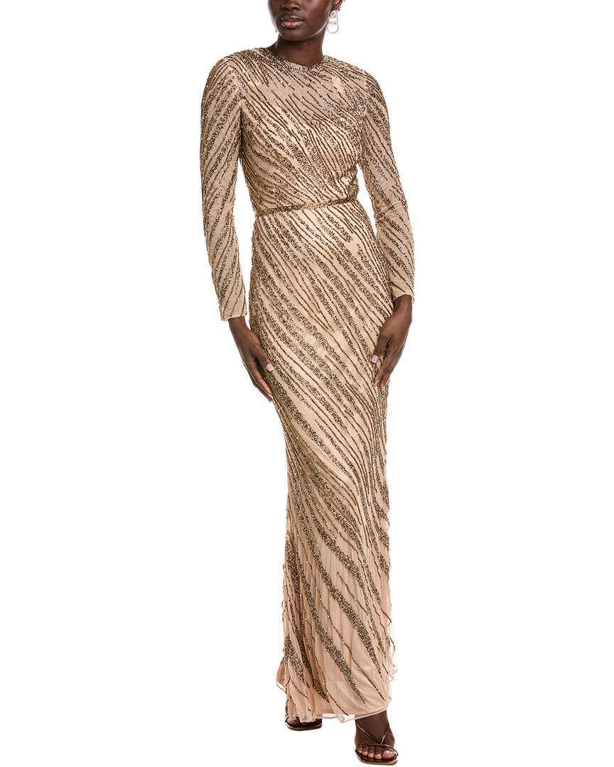 Issue New York Bead Embellished Gown In Gold