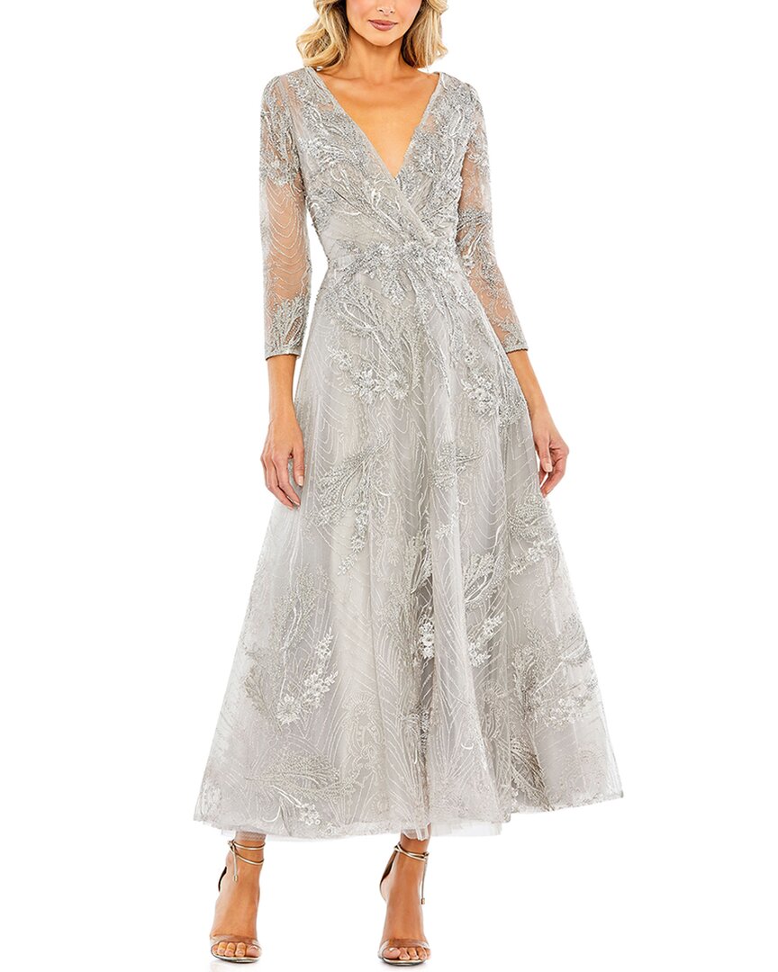 Mac Duggal Embellished Faux Wrap A-line Cocktail Dress In Silver