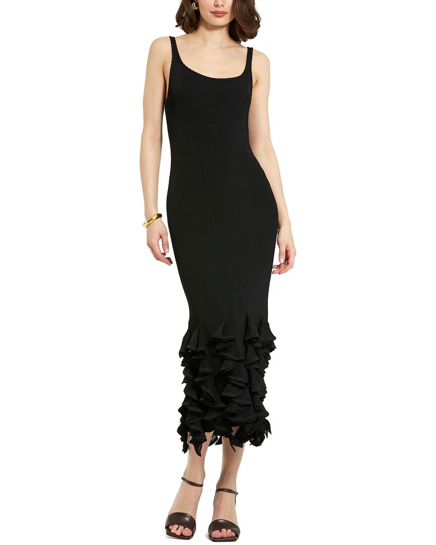 Mac Duggal Rib Knit Sleeveless Ruffle Hem Midi Dress In Black