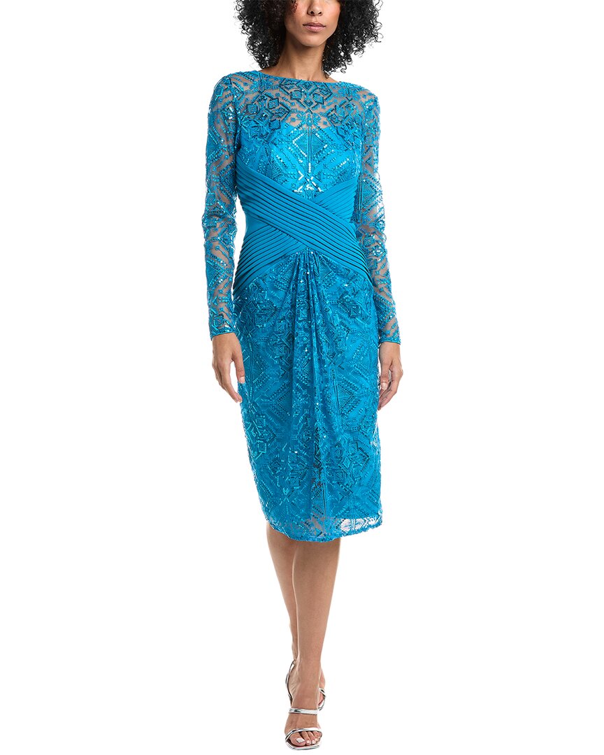 Tadashi Shoji Textured Crepe Paillette Embroidered Tulle Dress In Black
