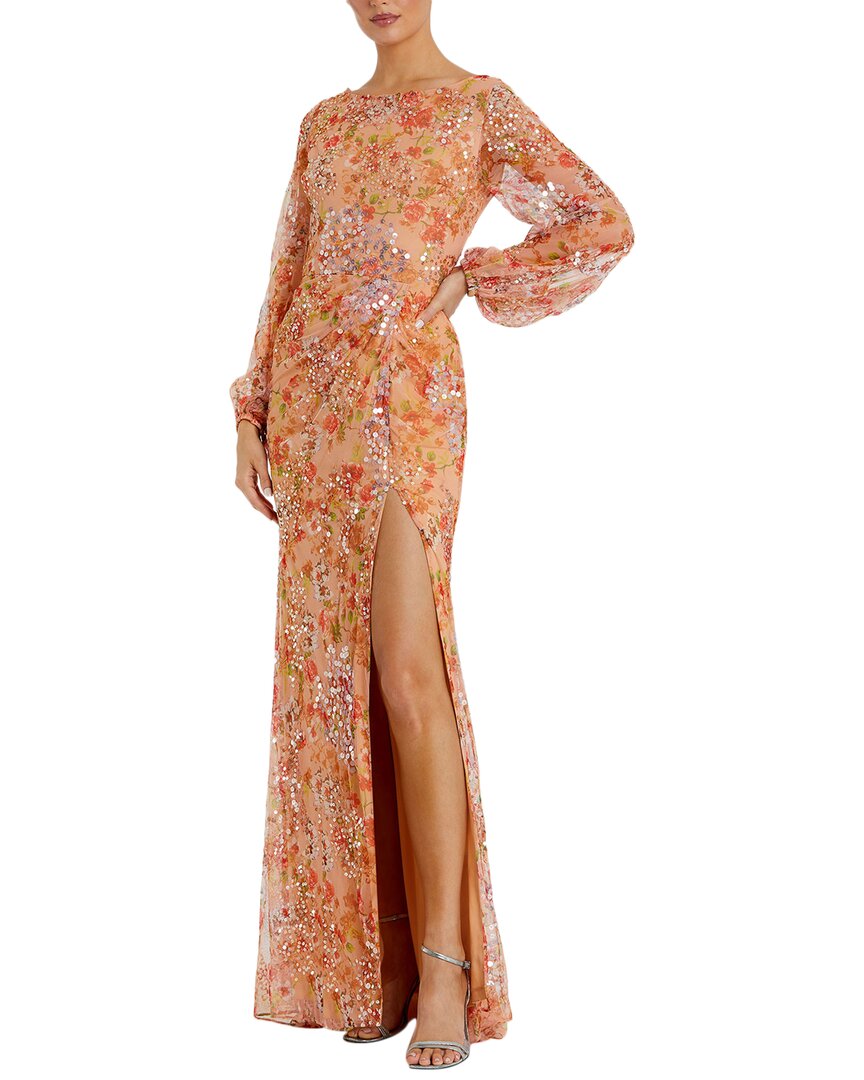 Mac Duggal Puff Sleeve Gown In Orange