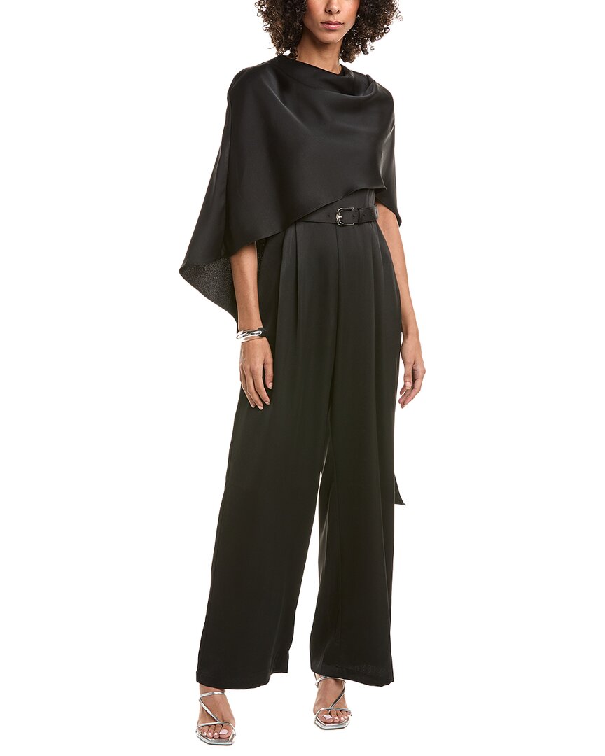 Halston Paulette Crepe Jumpsuit In Black
