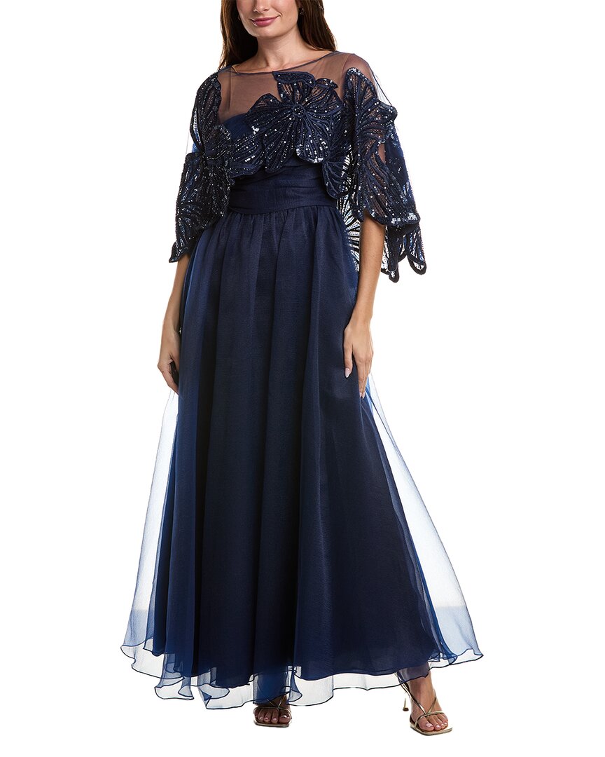 Theia Ginny Beaded Capelet Gown