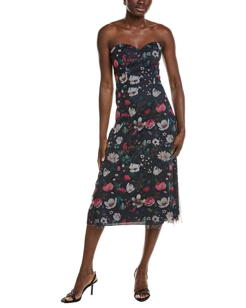 Rene Ruiz Sweetheart Embroidered Tulle Midi Dress In Multi