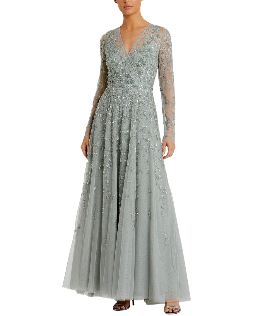 Mac Duggal Long Sleeve Gown In Green