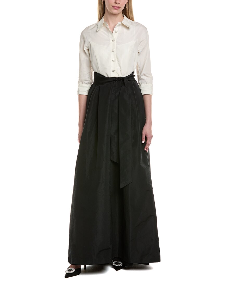 Teri Jon By Rickie Freeman Solid Elbow Sleeve Maxi Dress In Black