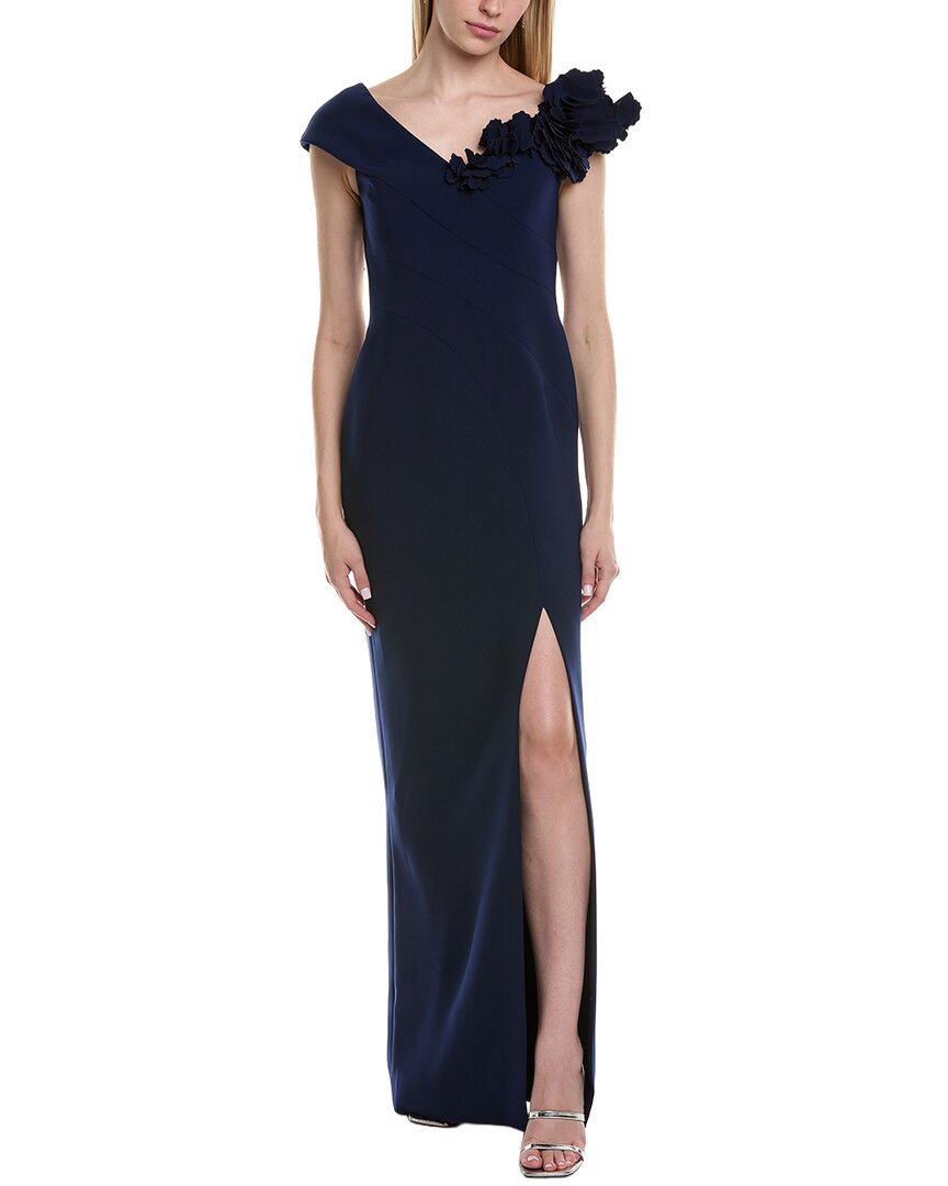 Teri Jon By Rickie Freeman Solid Maxi Dress In Navy