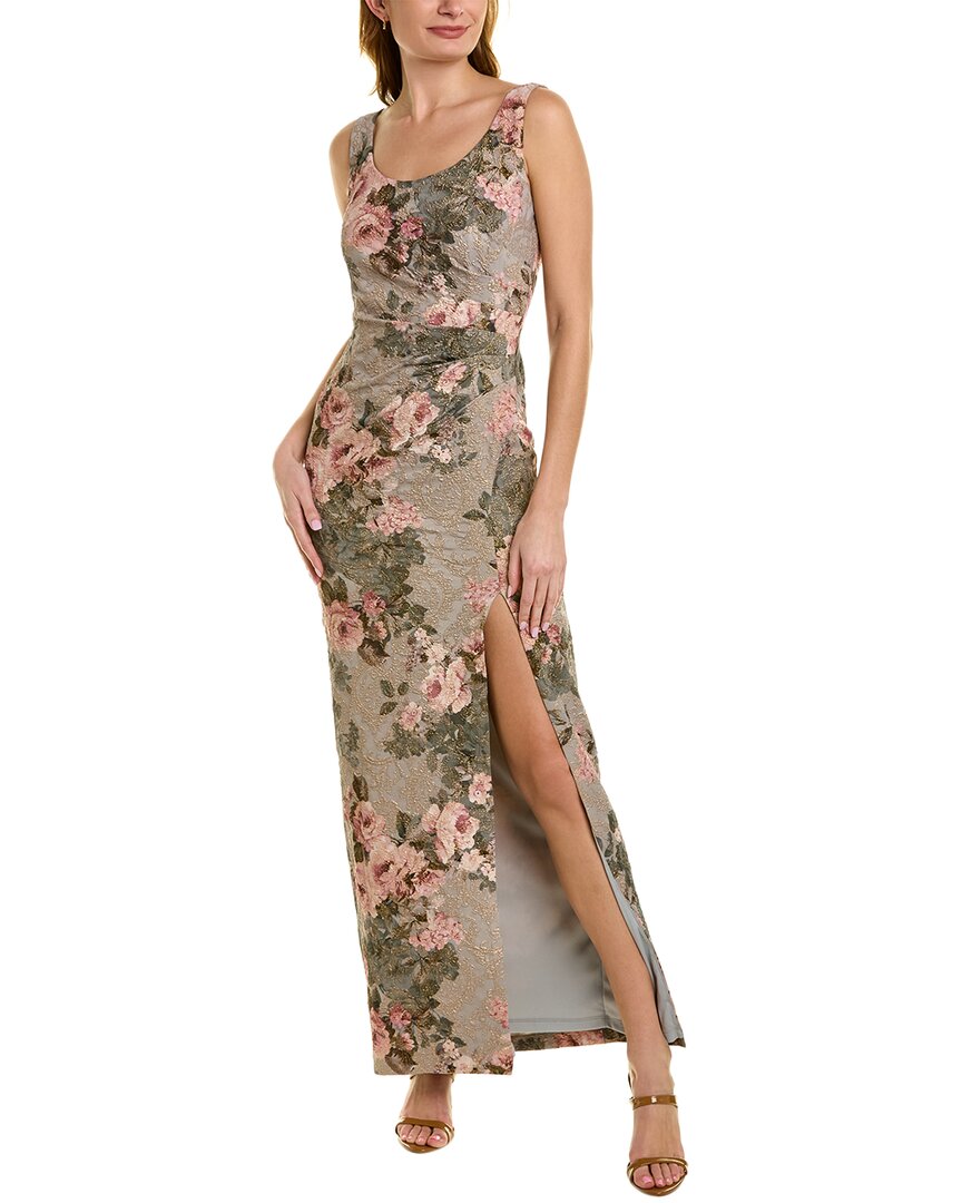 Adrianna Papell Abito Lungo Per Madre Della Sposa, Maniche Corte, Scollo A Barca, Stampa Floreale Metallizzata, Colore Rosa