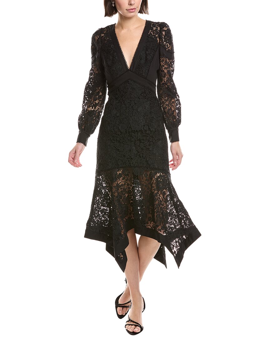 Marchesa Notte Lace Midi Dress In Black