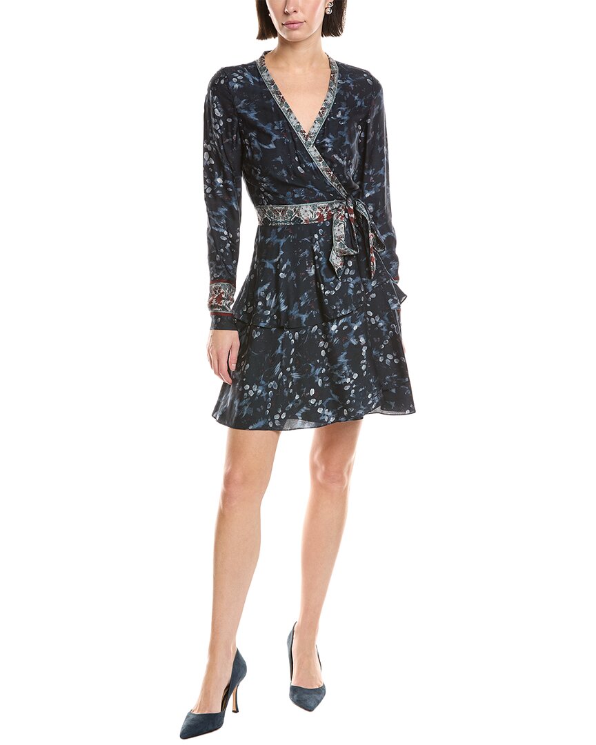 Marchesa Notte Printed V-neck Mini Wrap Dress In Blue