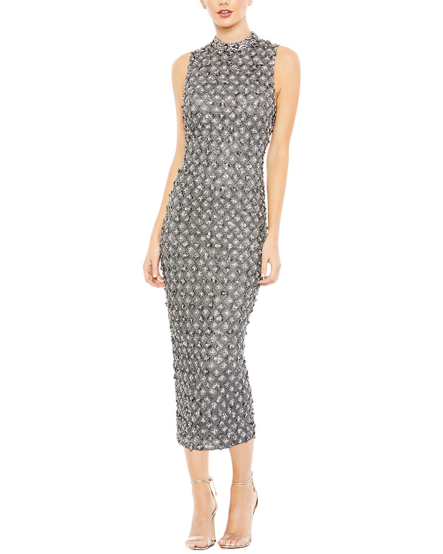 Mac Duggal Embellished High Neck Sleeveless Column Gown In Gray