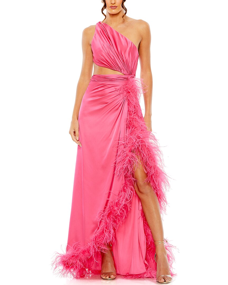 Mac Duggal One Shoulder Key Hold Detail With Feather Lining Dress In Pink